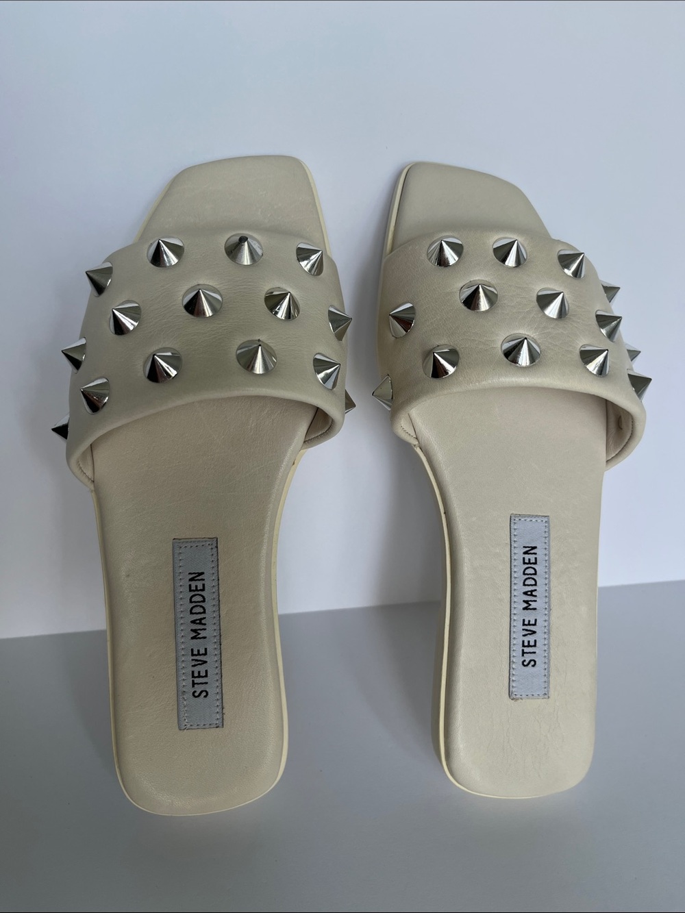 NEW Steve Madden Ivory Slide Mules with Silver Studs